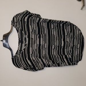 3 for $15 - Black and White Tribal Print Striped High-Low Cropped Tee